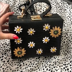 Black snakeskin leather with flowers box purse
